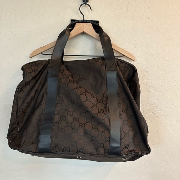 Gucci Chocolate Signature Monogram Duffle Nylon Travel Bag - Picture 2 of 3